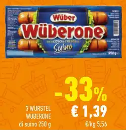 Conad 3 wurstel wüberone di suino offerta
