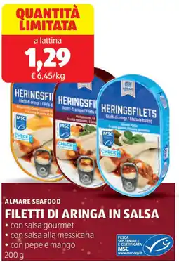 ALDI ALMARE SEAFOOD filetti di aringa in salsa con salsa gourmet con salsa alla messicana con pepe e mango offerta