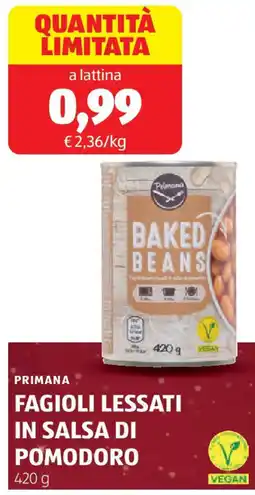 ALDI PRIMANA Fagioli lessati in salsa di pomodoro offerta