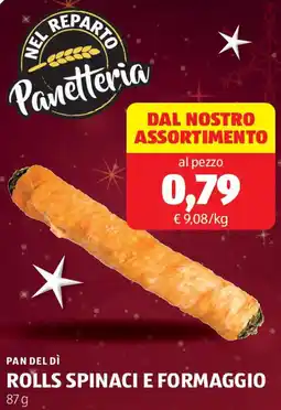 ALDI PAN DEL DÌ Rolls spinaci e formaggio offerta