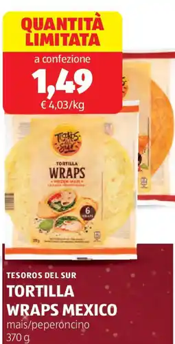 ALDI TESOROS DEL SUR Tortilla wraps mexico mais/peperoncino offerta