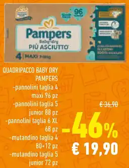 Conad Quadripacco baby dry PAMPERS offerta