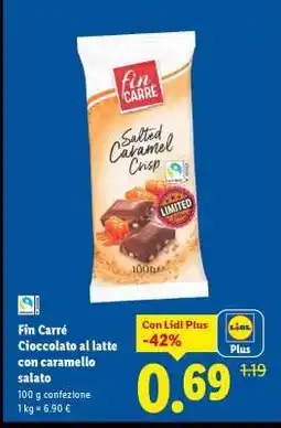 Lidl Fin Carré Cioccolato al latte con caramello salato offerta