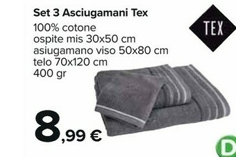 Carrefour Market Tex set 3 asciugamani offerta