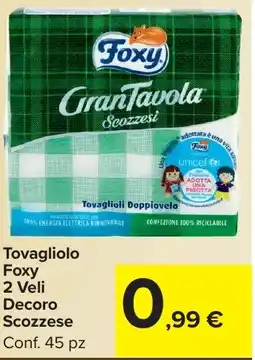 Carrefour Market Tovagliolo Foxy 2 Veli Decoro Scozzese offerta