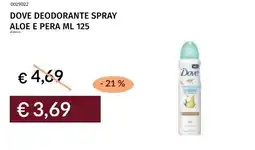 Prezzemolo e Vitale Dove deodorante spray aloe e pera offerta