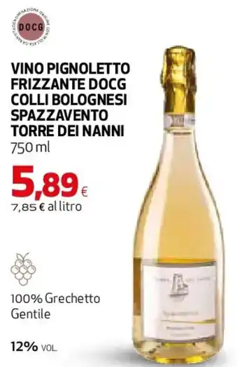 Vino pignoletto frizzante docg colli bolognesi spazzavento torre dei nanni