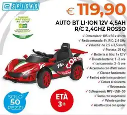 Todis AUTO BT LI-ION 12V 4,5AH R/C 2,4GHZ ROSSO offerta