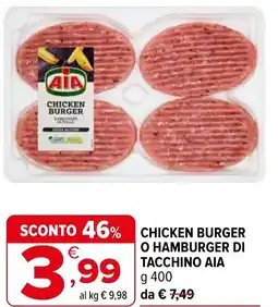 Iperal Chicken burger o hamburger di tacchino AIA offerta