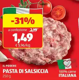 ALDI Il podere pasta di salsiccia offerta