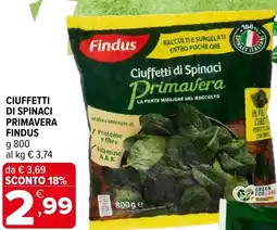Iperal Ciuffetti di spinaci primavera FINDUS offerta
