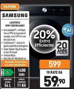 Unieuro SAMSUNG LAVATRICE WW11DB7B94GBU3 offerta