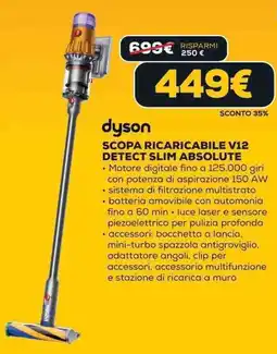 Euronics dyson SCOPA RICARICABILE V12 DETECT SLIM ABSOLUTE offerta