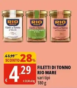 Tigros Filetti di tonno RIO MARE offerta