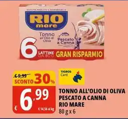 Tigros Tonno all'olio di oliva pescato a canna RIO MARE offerta