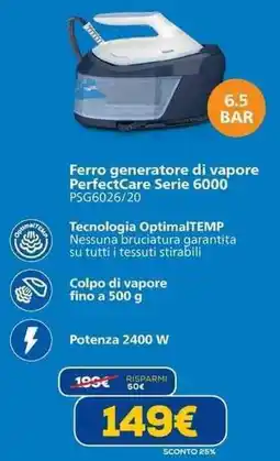 Euronics Ferro generatore di vapore PerfectCare Serie 6000 PSG6026/20 offerta