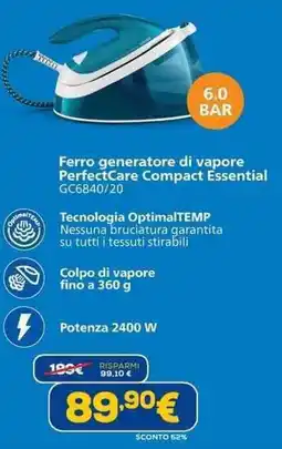 Euronics Ferro generatore di vapore PerfectCare Compact Essential GC6840/20 offerta