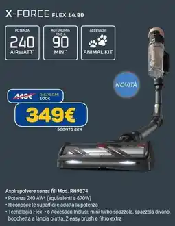 Euronics Rowenta X-force flex 14.80 aspirapolvere senza fili mod. rh9b74 offerta