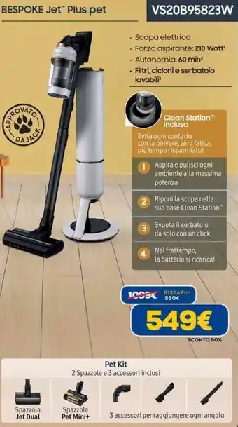 Euronics BESPOKE Jet™ Plus pet VS20B95823W offerta