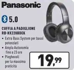 Unieuro Panasonic CUFFIA A PADIGLIONE RB-HX220BDEK offerta