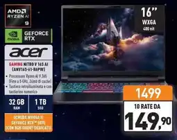 Unieuro acer GAMING NITRO V 16S AI (ANV165-61-R6PW) offerta