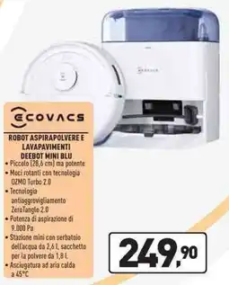 Unieuro Ecovacs robot aspirapolvere e lavapavimenti deebot mini blu offerta