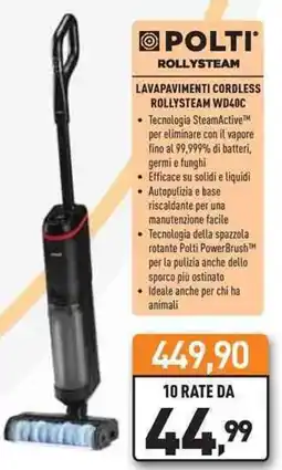 Unieuro Polti lavapavimenti cordless rollysteam WD40C offerta