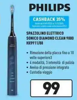 Unieuro PHILIPS SPAZZOLINO ELETTRICO SONICO DIAMOND CLEAN 9000 HX9911/88 offerta