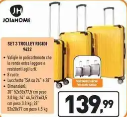 Unieuro JOIAHOME SET 3 TROLLEY RIGIDI 9622 offerta