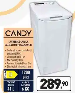 Unieuro CANDY LAVATRICE CARICA DALL'ALTO EYT1262DWE1S offerta