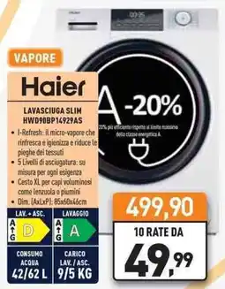 Unieuro Haier LAVASCIUGA SLIM HWD90BP14929AS offerta