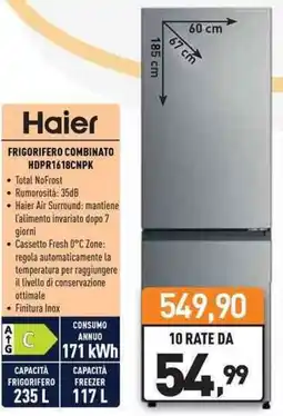 Unieuro Haier FRIGORIFERO COMBINATO HDPR1618CNPK offerta