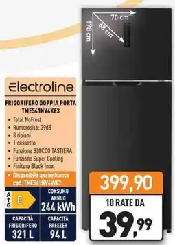 Unieuro Electroline FRIGORIFERO DOPPIA PORTA TME541NV4KE3 offerta