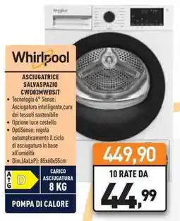 Unieuro Whirlpool ASCIUGATRICE SALVASPAZIO CWD83MWBSIT offerta