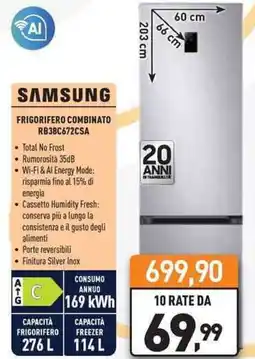 Unieuro SAMSUNG FRIGORIFERO COMBINATO RB38C672CSA offerta