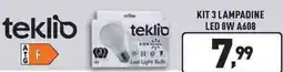 Unieuro teklio KIT 3 LAMPADINE LED 8W A608 offerta