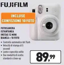 Unieuro Fujifilm fotocamera istantanea instax 12 mini bianca + 10 foto offerta
