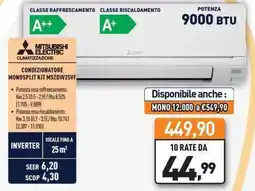 Unieuro MITSUBISHI ELECTRIC CLIMATIZZAZIONE CONDIZIONATORE MONOSPLIT KIT MSZDW25VF offerta