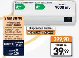 Unieuro Samsung condizionatore monosplit luzon 9 offerta