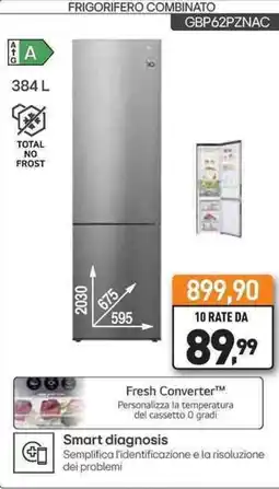 Unieuro LG FRIGORIFERO COMBINATO GBP62PZNAC offerta