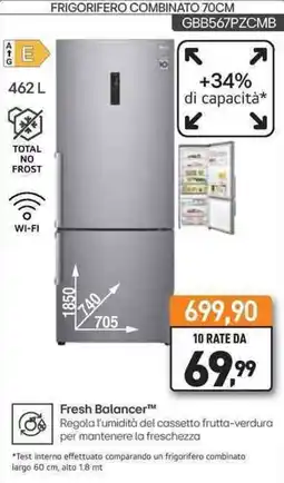 Unieuro LG FRIGORIFERO COMBINATO 70CM GBB567PZCMB offerta