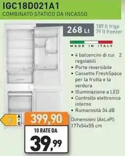 Unieuro IGNIS IGC18D021A1 COMBINATO STATICO DA INCASSO offerta