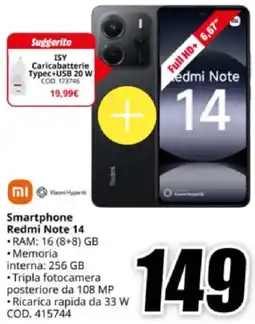 MediaWorld Xiaomi Smartphone Redmi Note 14 offerta