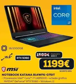 Euronics msi NOTEBOOK KATANA B14WFK-075IT offerta