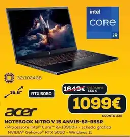 Euronics acer NOTEBOOK NITRO V 15 ANV15-52-95SR offerta