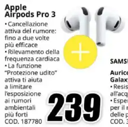 MediaWorld Apple Airpods Pro 3 offerta