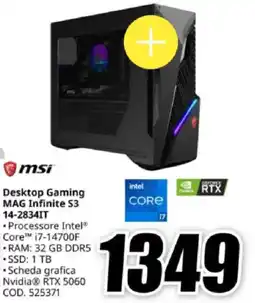 MediaWorld msi Desktop Gaming MAG Infinite S3 14-2834IT offerta