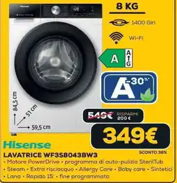 Euronics Hisense LAVATRICE WF3S8043BW3 offerta