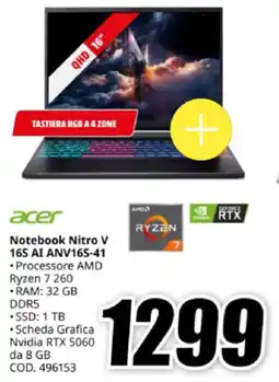 MediaWorld acer Notebook Nitro V 165 AI ANV165-41 offerta