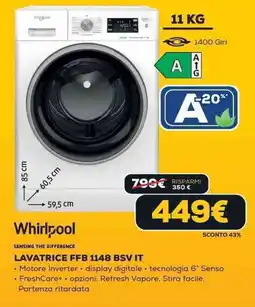 Euronics Whirlpool LAVATRICE FFB 1148 BSV IT offerta